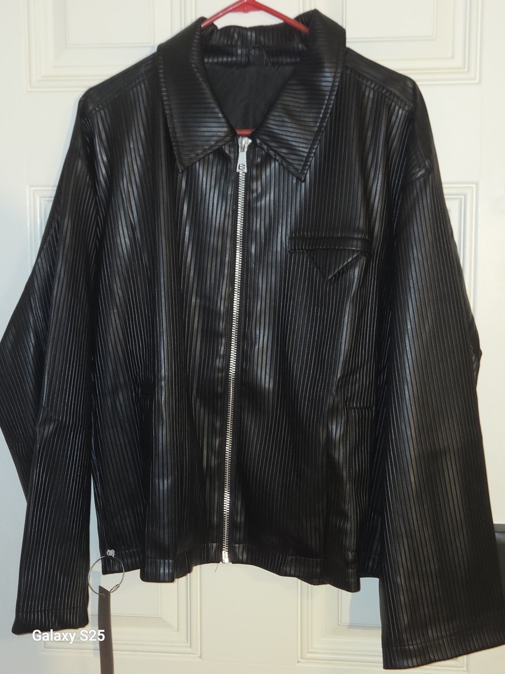 Men's Black Ribbed Zip-Front Performance Jacket Leather